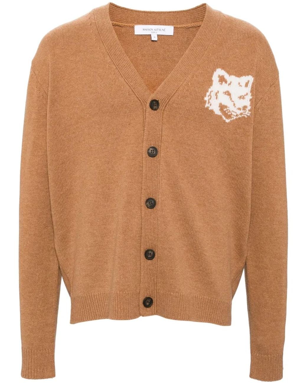 Maison Kitsuné Brown Fox Head Intarsia Cardigan for men