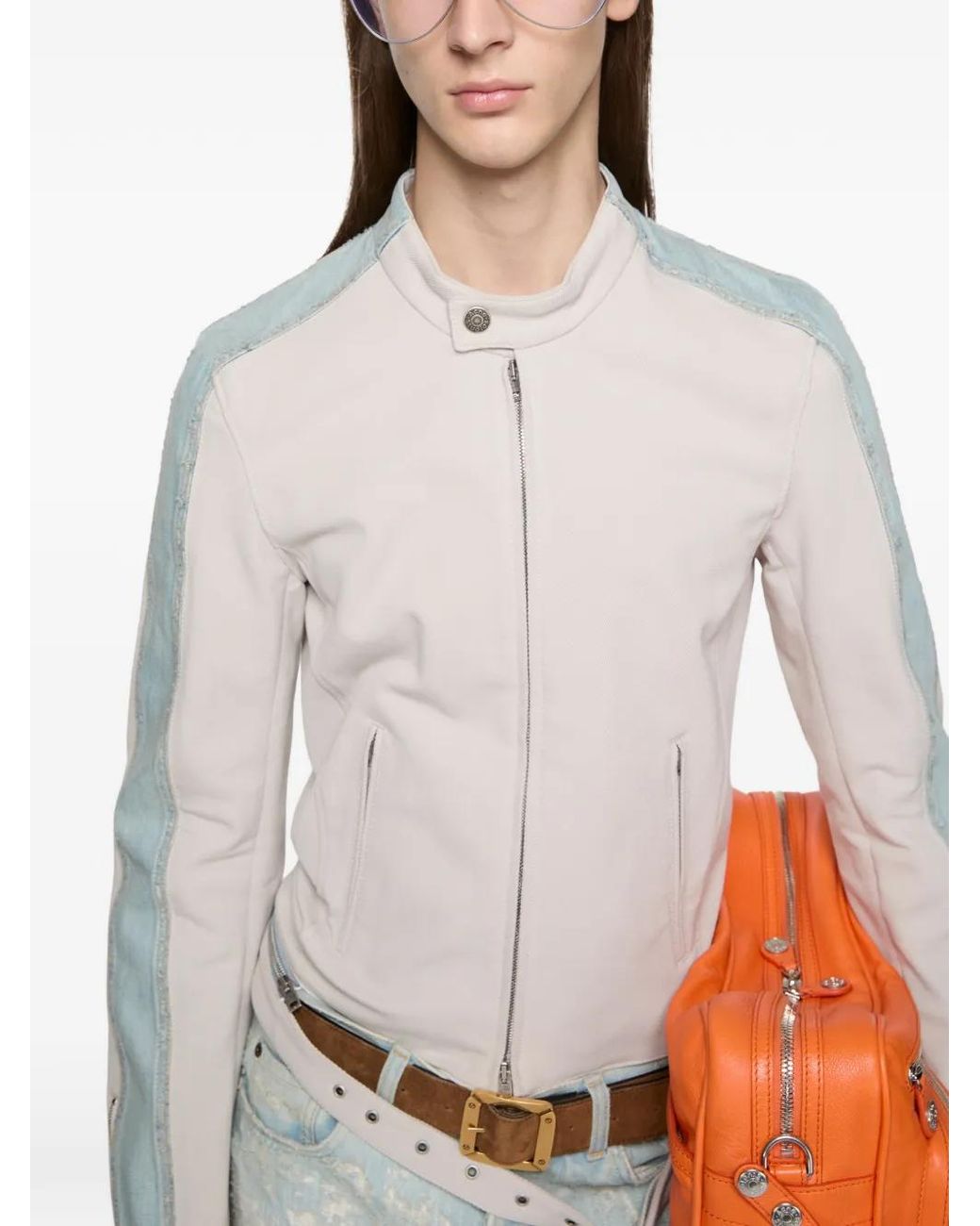 Acne White Denim-Panel Jacket for men