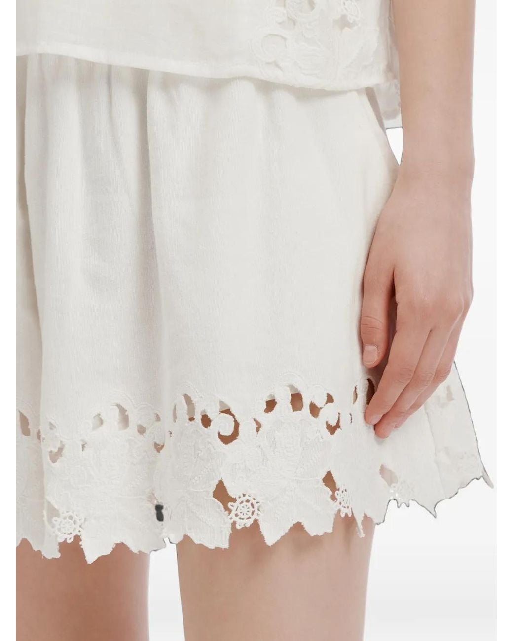 Sea White Broderie-Anglaise Scallop-Edge Shorts