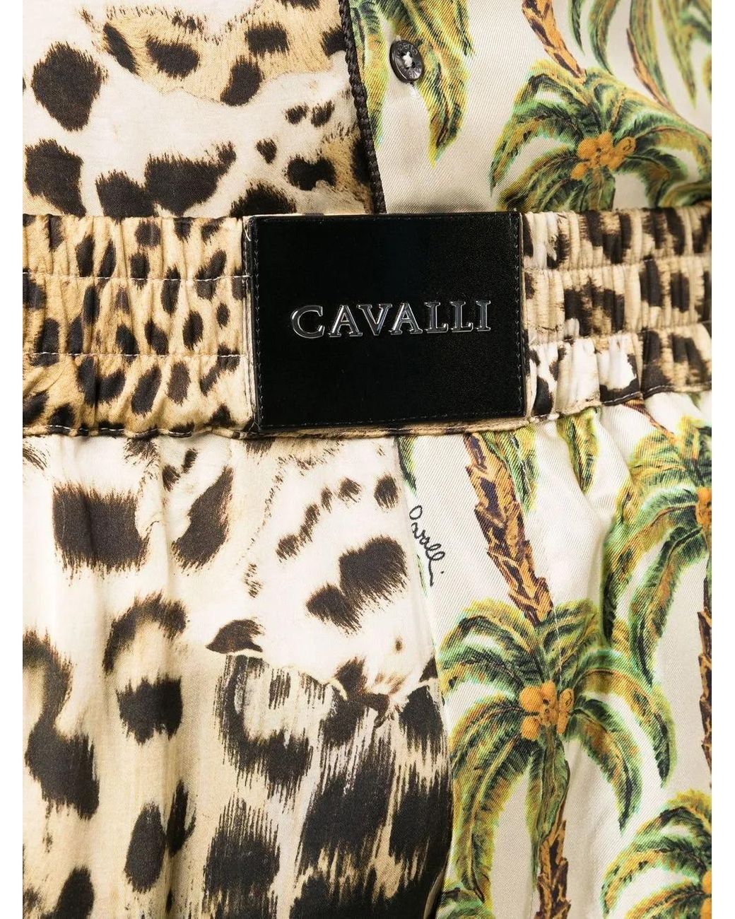 Roberto Cavalli Natural Printed Wide-Leg Shorts for men