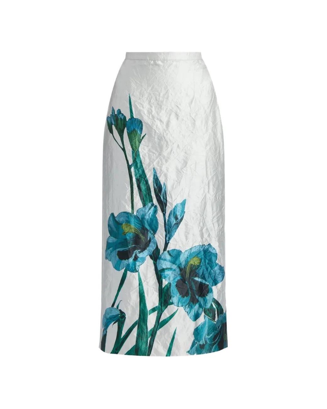 Erdem Blue Floral-Print Textured Midi Skirt