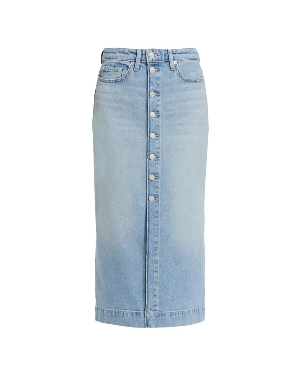 7 For All Mankind Blue Buttoned Cotton Midi Skirt