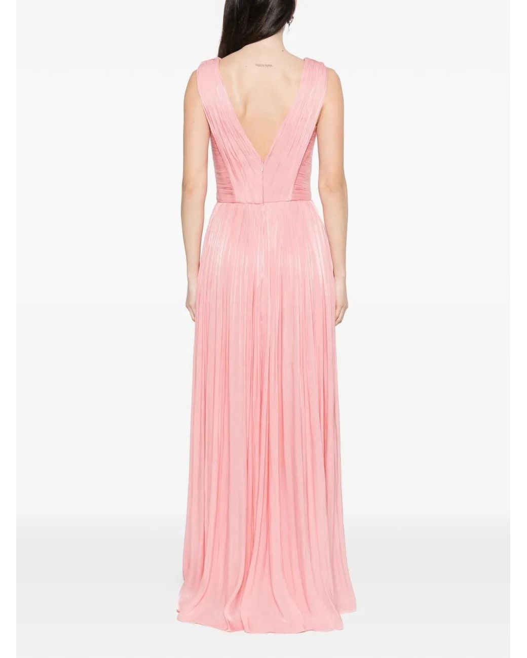 Costarellos Pink Anilia V-Neck Pleated Maxi Dress