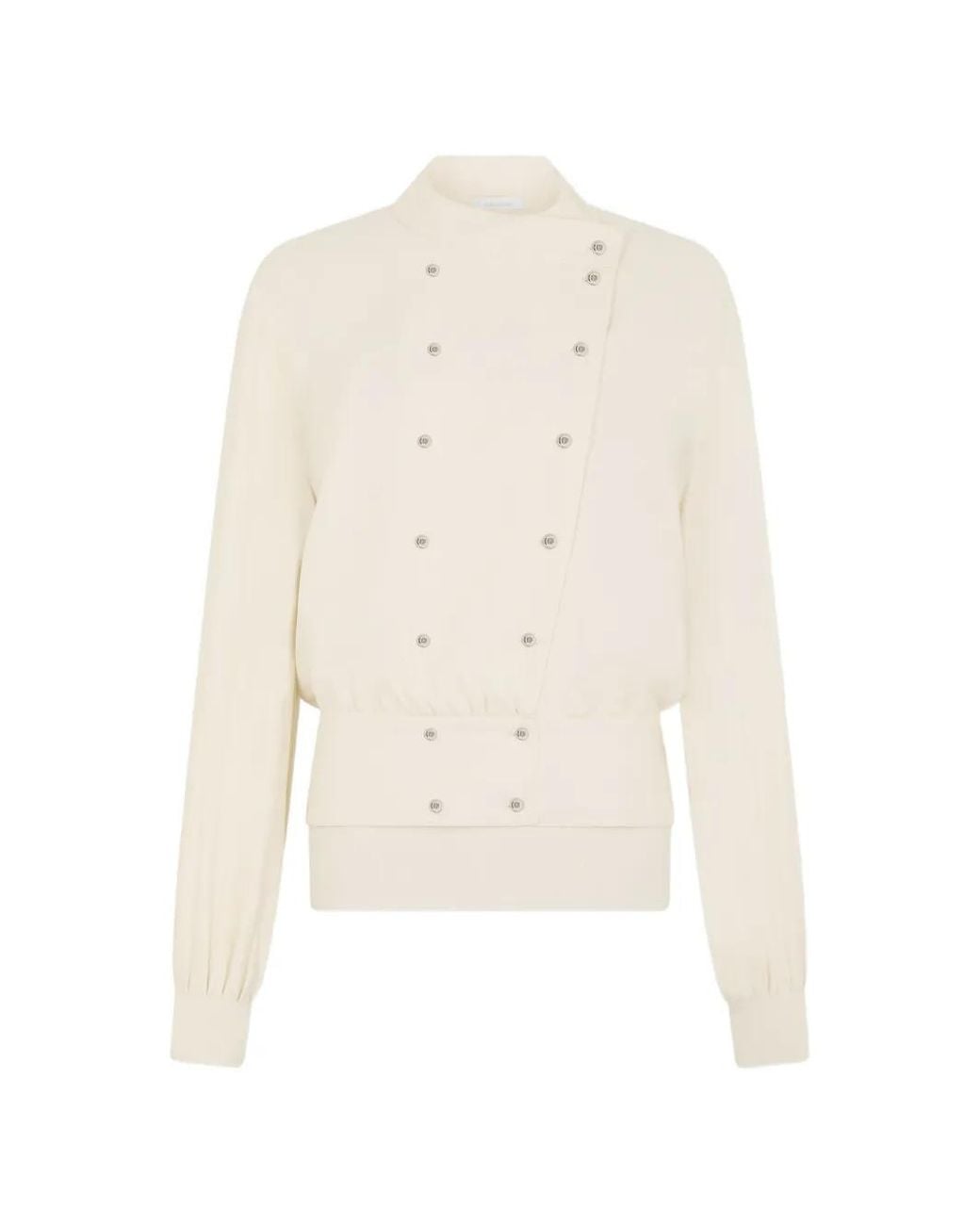 Rabanne White Crepe Blouse With Pearl Inspired Jewelery Buttons