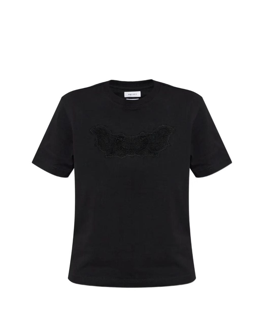 McQueen Black Lace-Patchwork T-Shirt