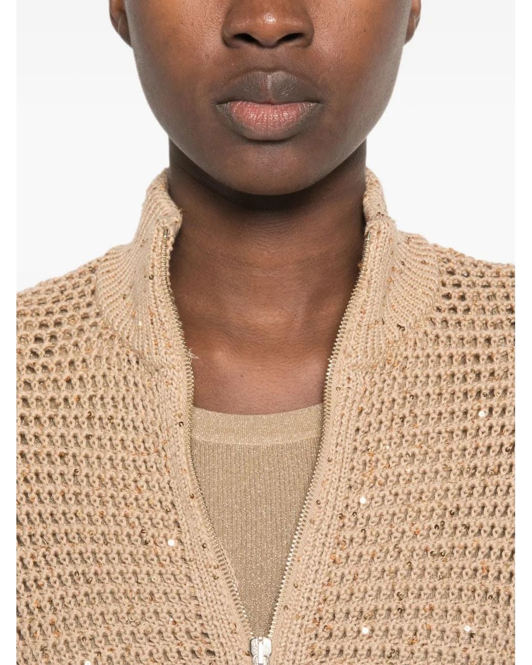 Max Mara Natural Sequin-Embellished Open-Knit Cardigan