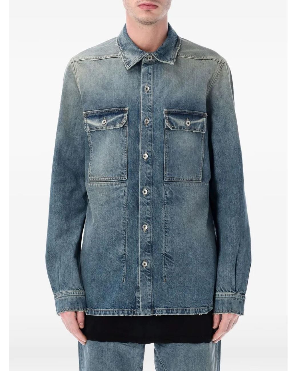 Rick Owens Blue Faded-Effect Denim Shirt Jacket for men