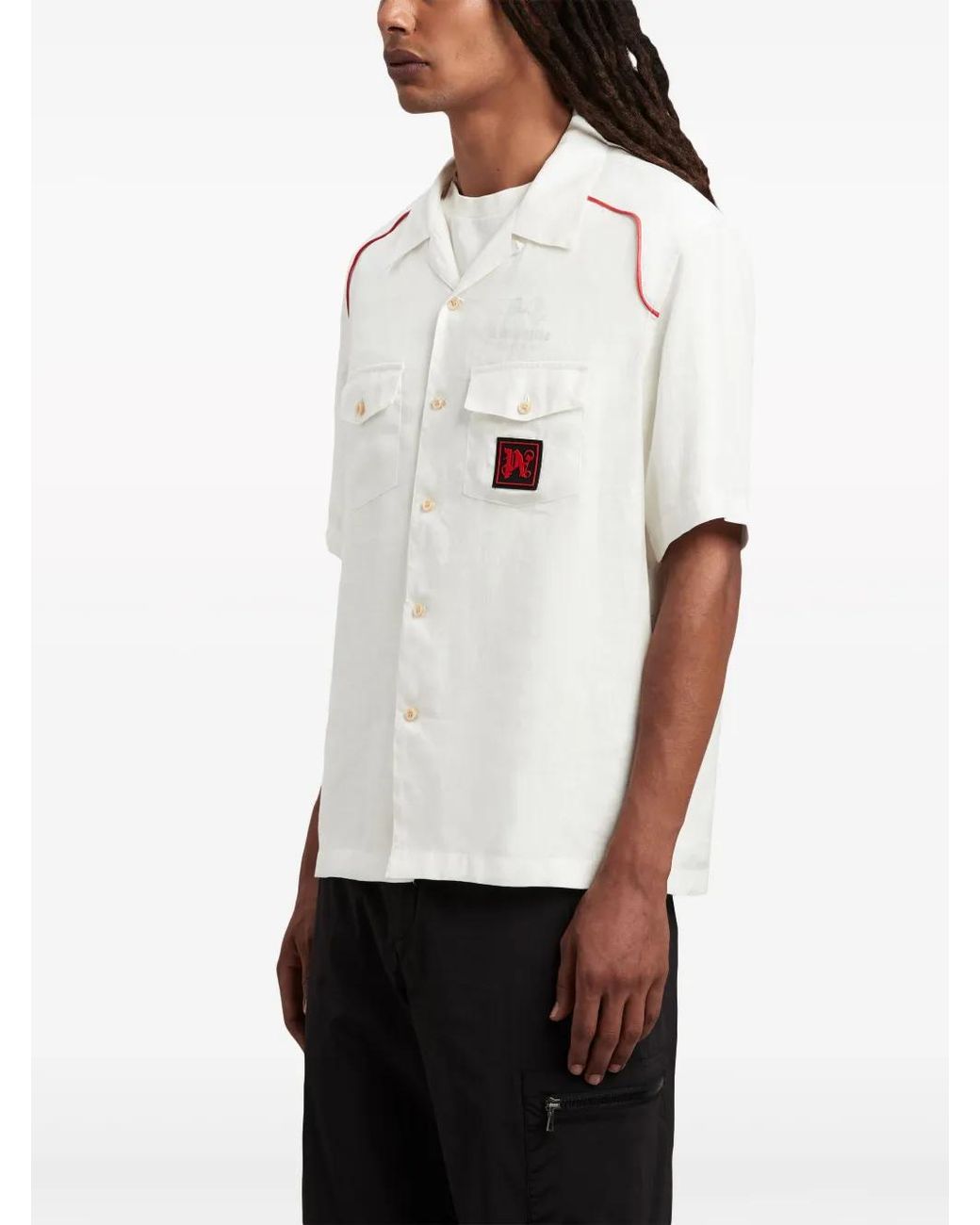 Palm Angels White X Haas F1 Team Linen Bowling Shirt for men