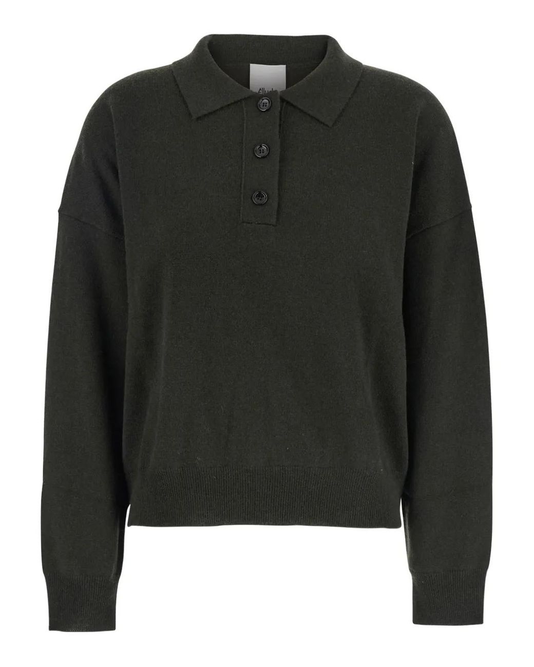 Allude Black Point-Collar Wool Polo Top