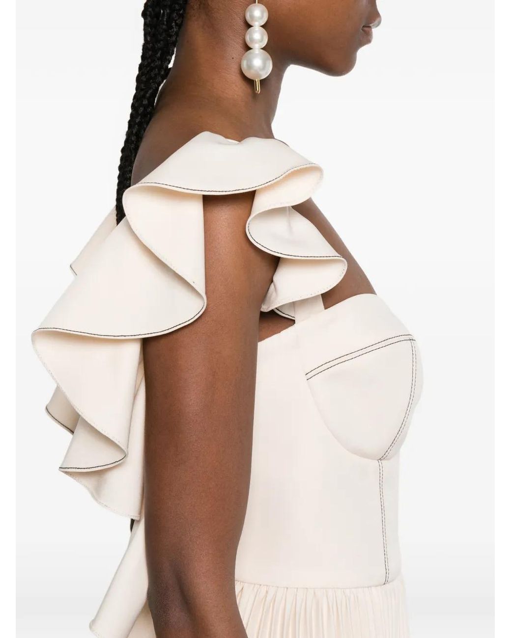 Parlor White Ruffled Pleated Midi Dress