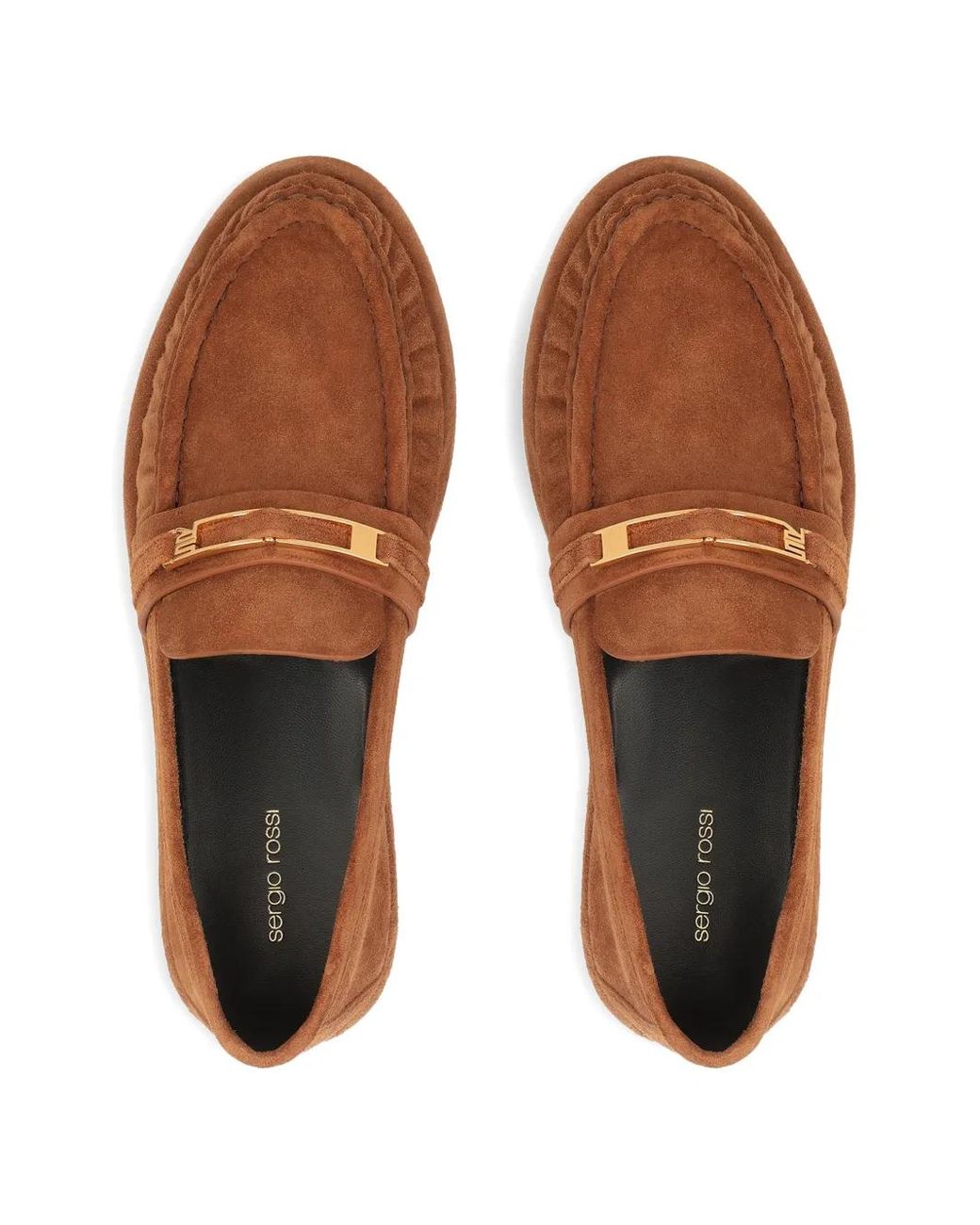 Sergio Rossi Brown Bitt Logo-Plaque Loafers