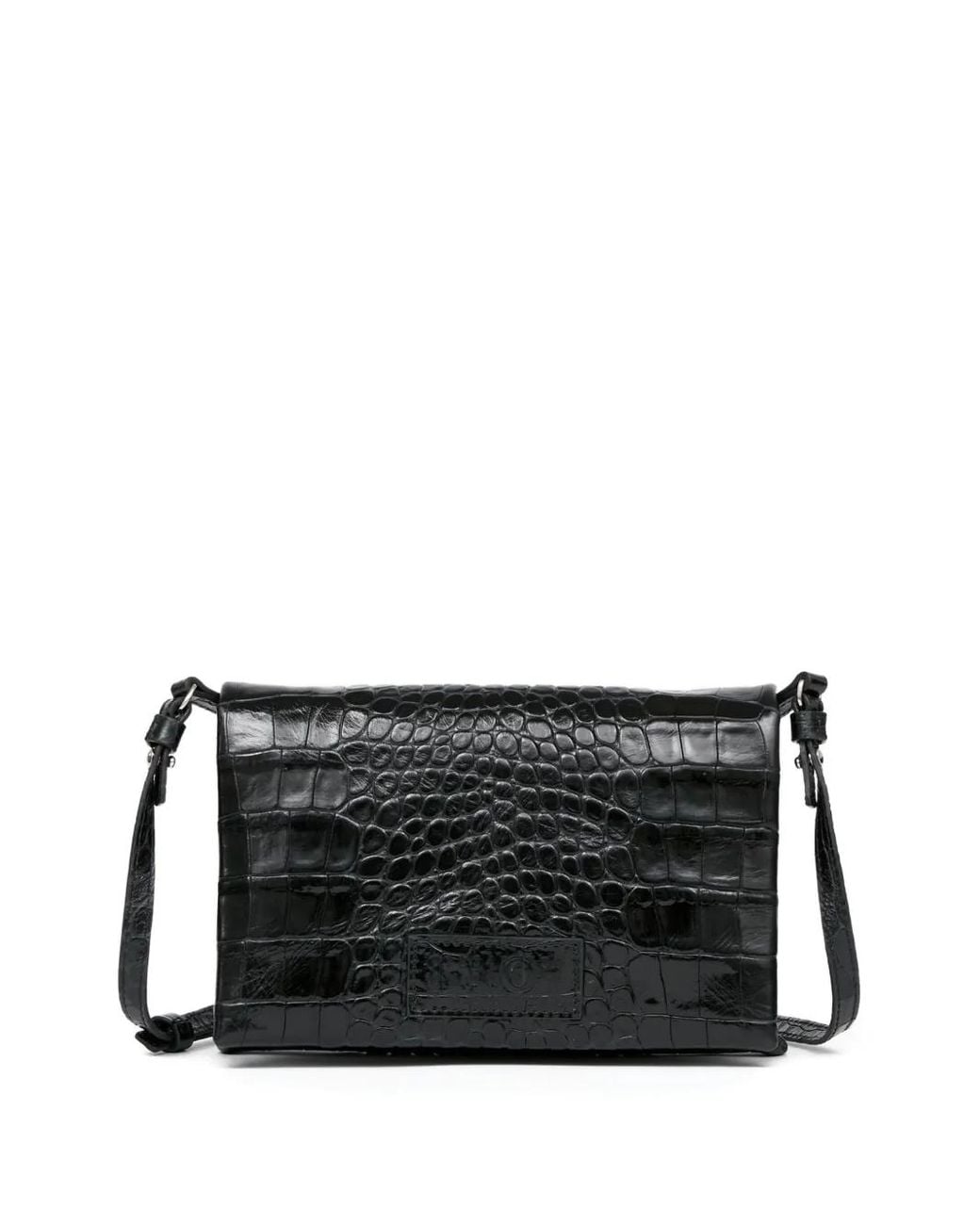 MM6 by Maison Margiela Black Small Croco-Embossed Shoulder Bag