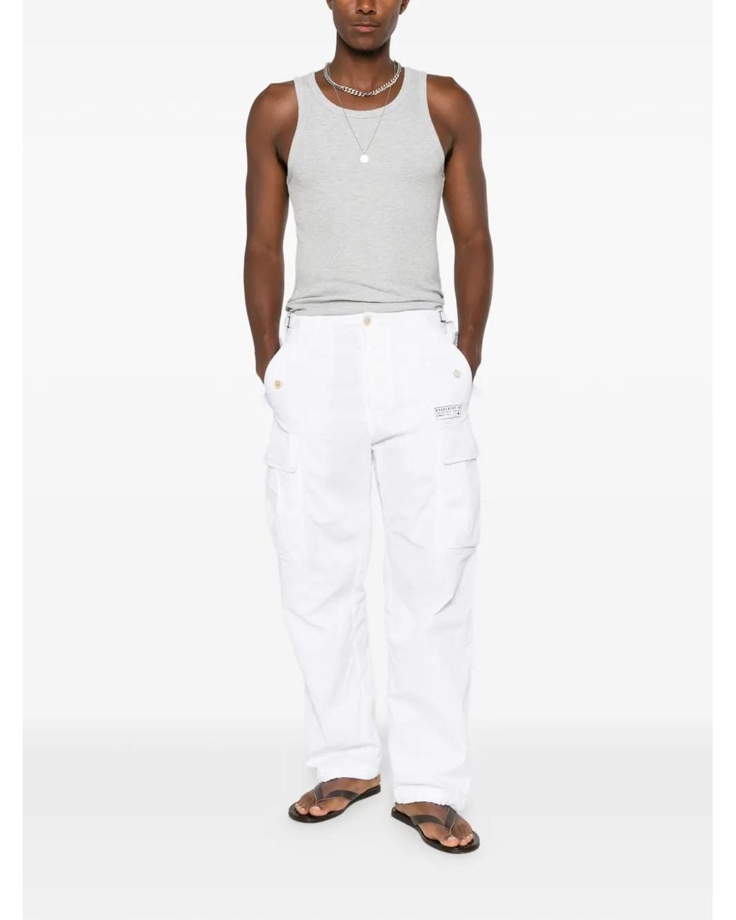 DSquared² White Logo-Patch Flap-Pocket Trousers for men