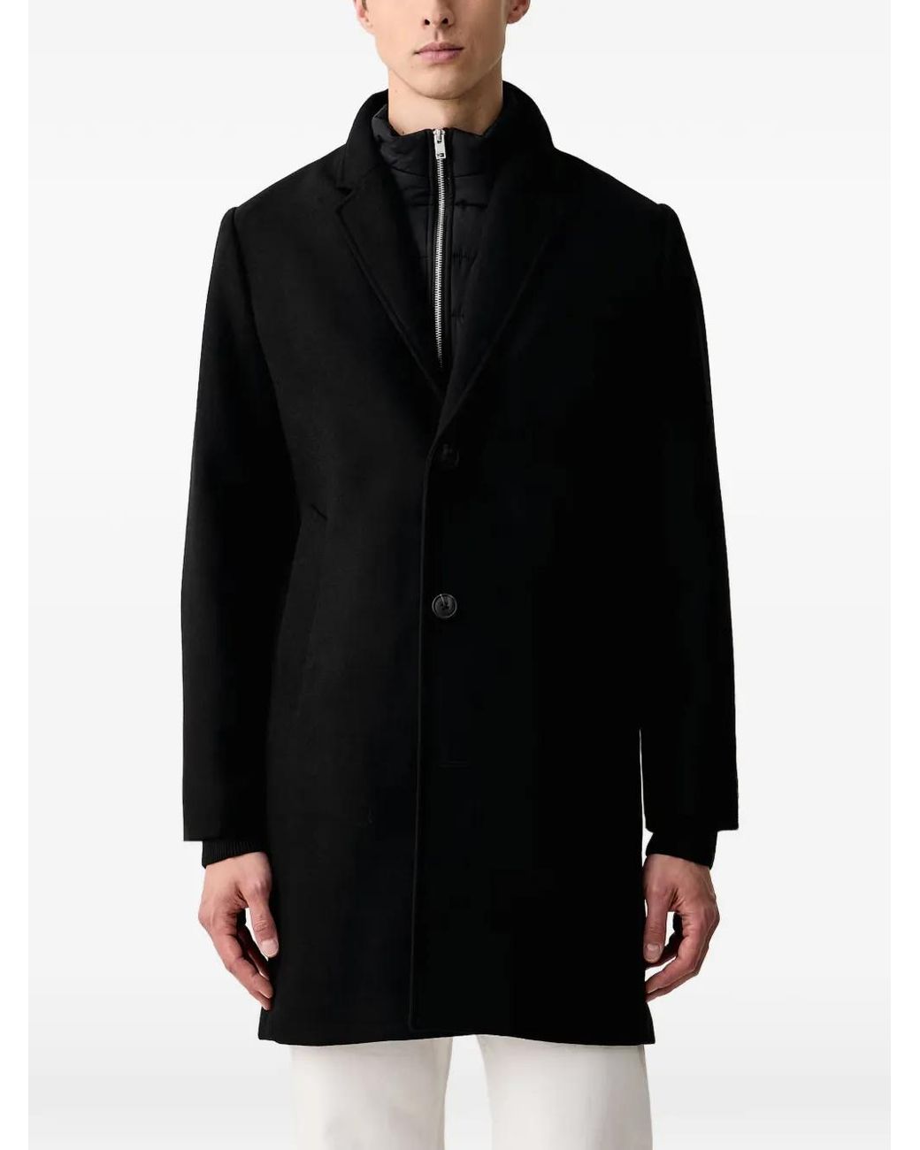 Lindbergh Black Layered-Design Single-Breasted Coat for men