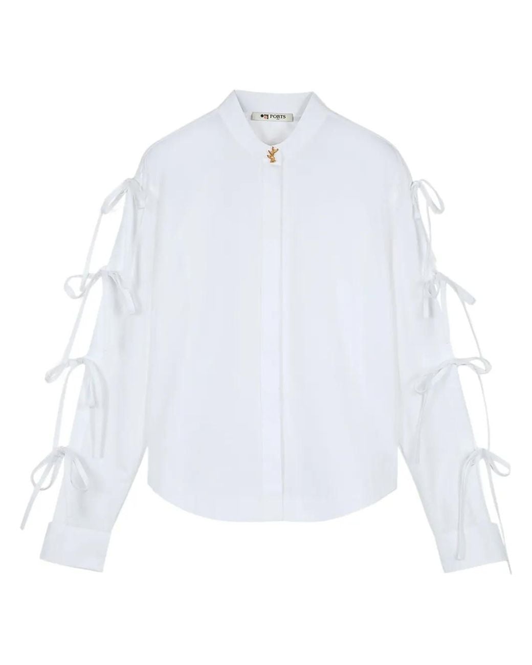 Ports 1961 White No.10 Exquisite Ribbon-Tie Shirt