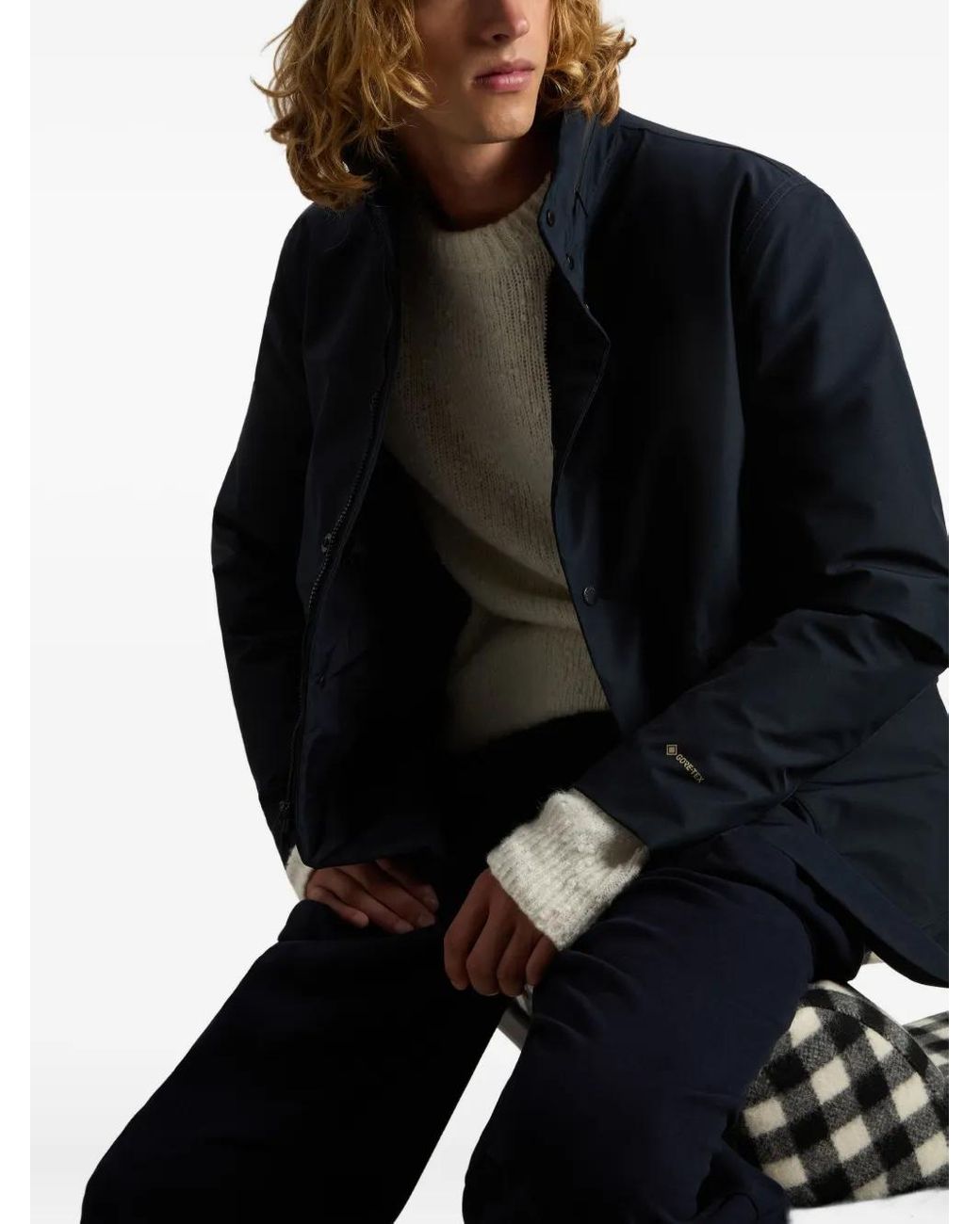 Woolrich Blue Hooded Buttoned Jacket for men