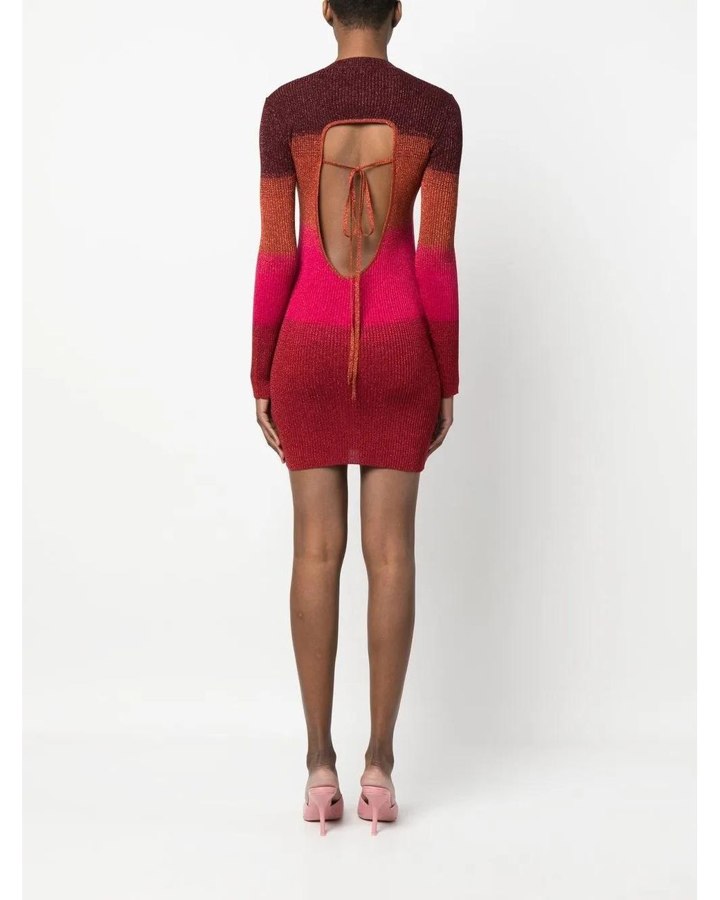 Gcds Red Wide-Stripe-Pattern Mini Dress
