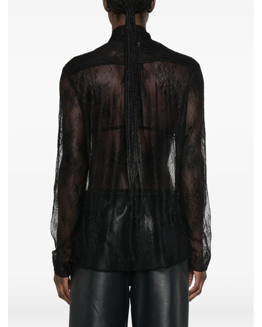 Forte_forte Black Pussy-Bow Lace Shirt