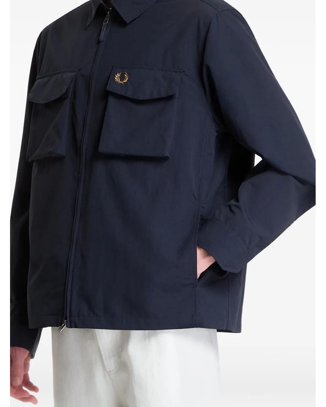 Fred Perry Blue Logo-Detail Overshirt for men