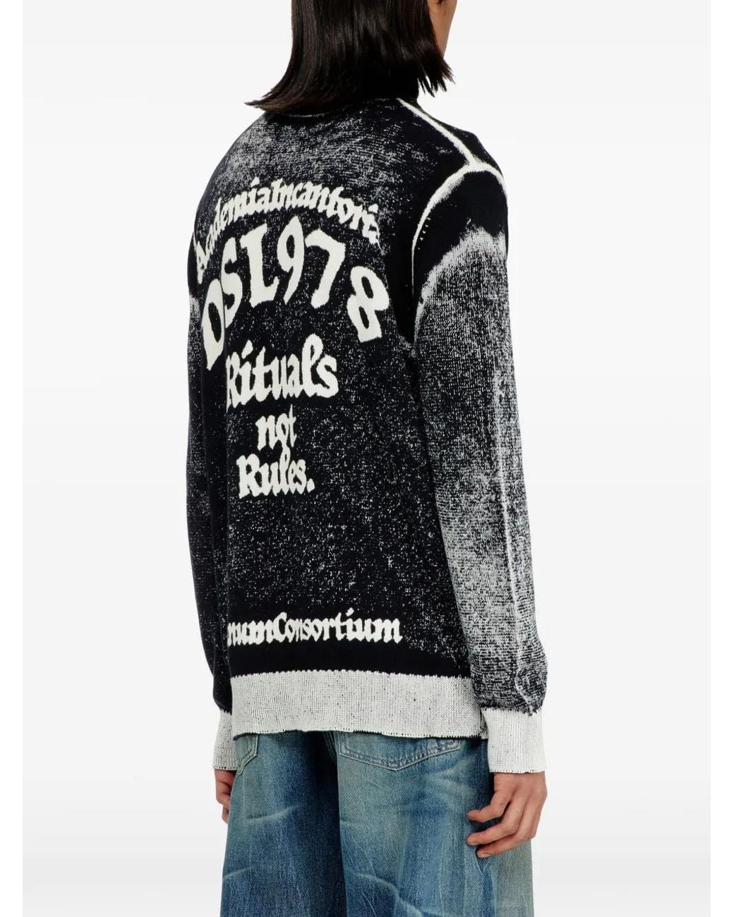DIESEL Black Treated Zip Cardigan With Griffin Motif for men
