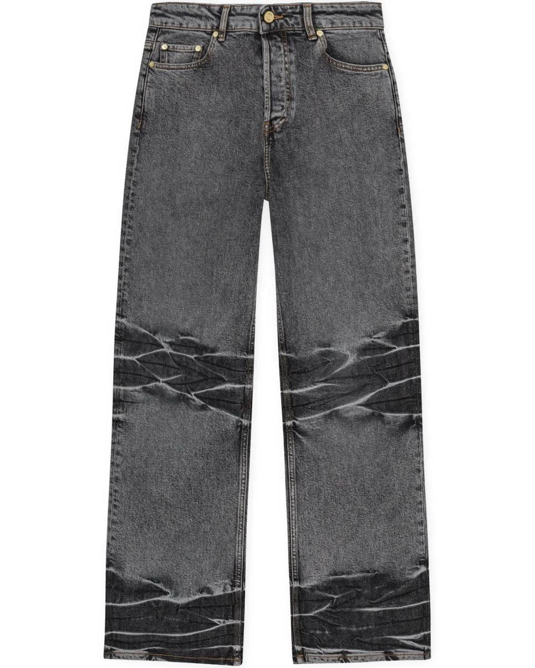 Ganni Gray Whiskering-Effect Wide-Leg Jeans