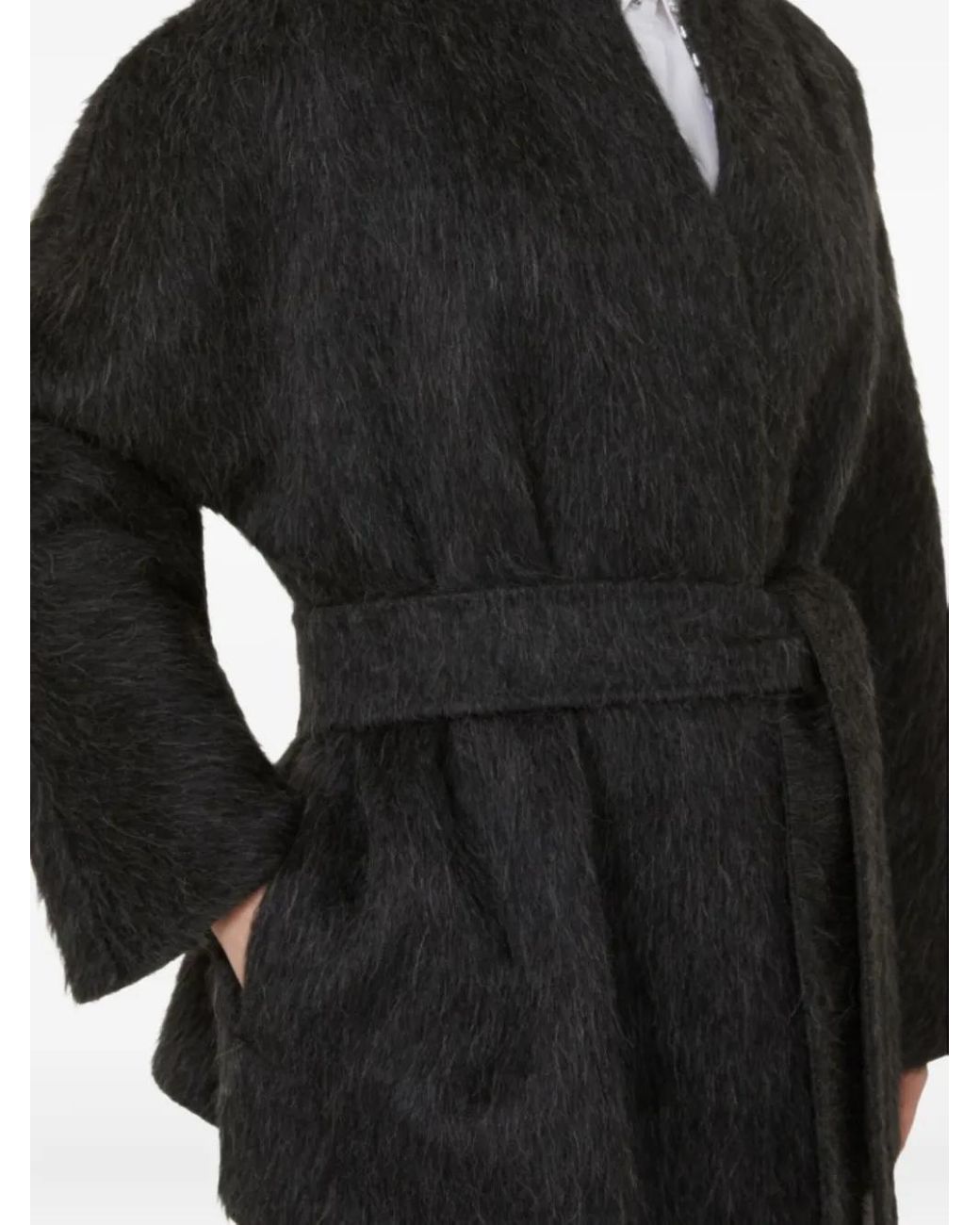 Max Mara Black Belted Brushed Coat
