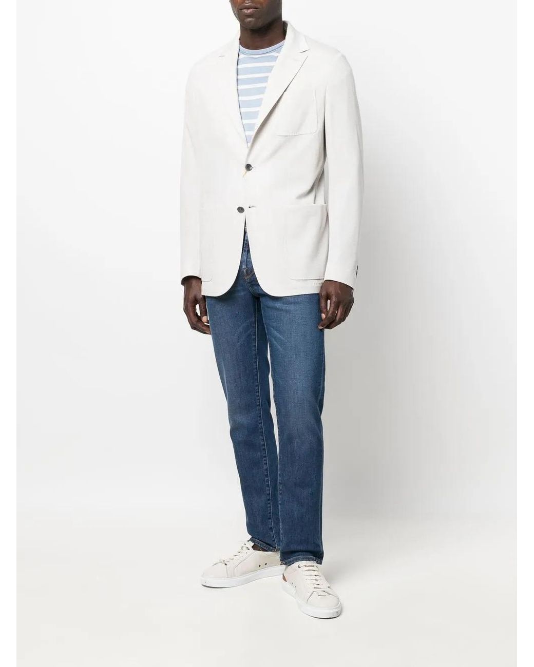 Canali White Fitted Single-Breasted Button Blazer for men