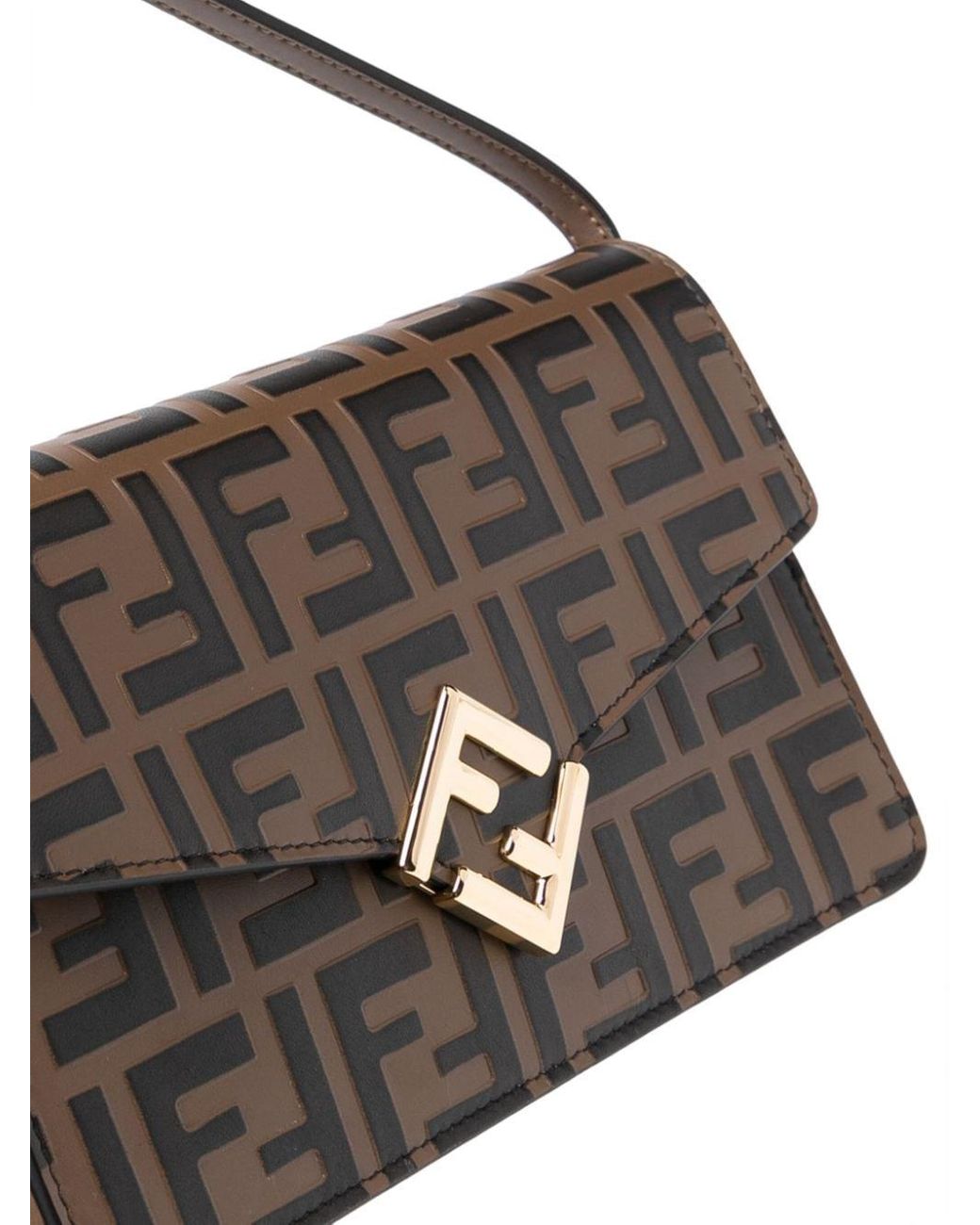 FENDI: leather bag with FF logo - Brown