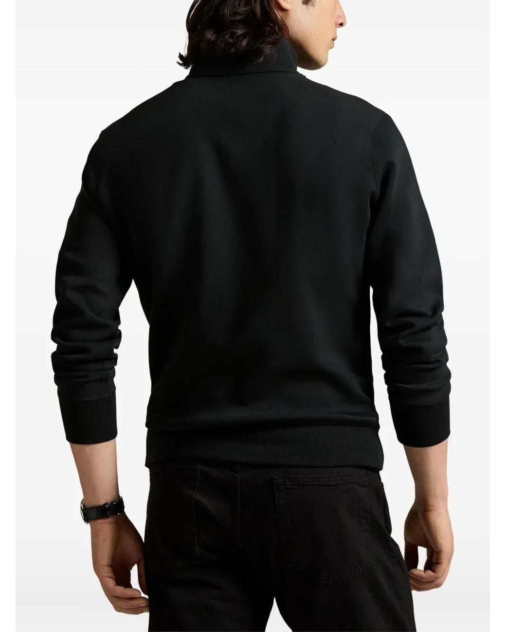 Polo Ralph Lauren Black Logo-Embroidered Quarter-Zip Sweater for men
