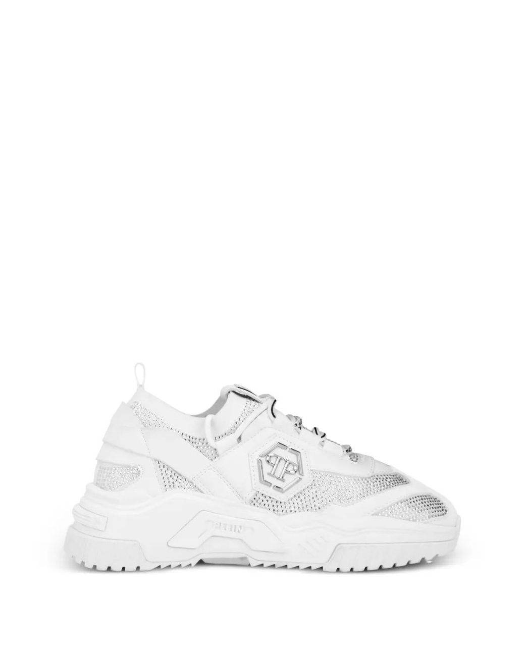 Philipp Plein White Low-Top Predator Strass Sneakers