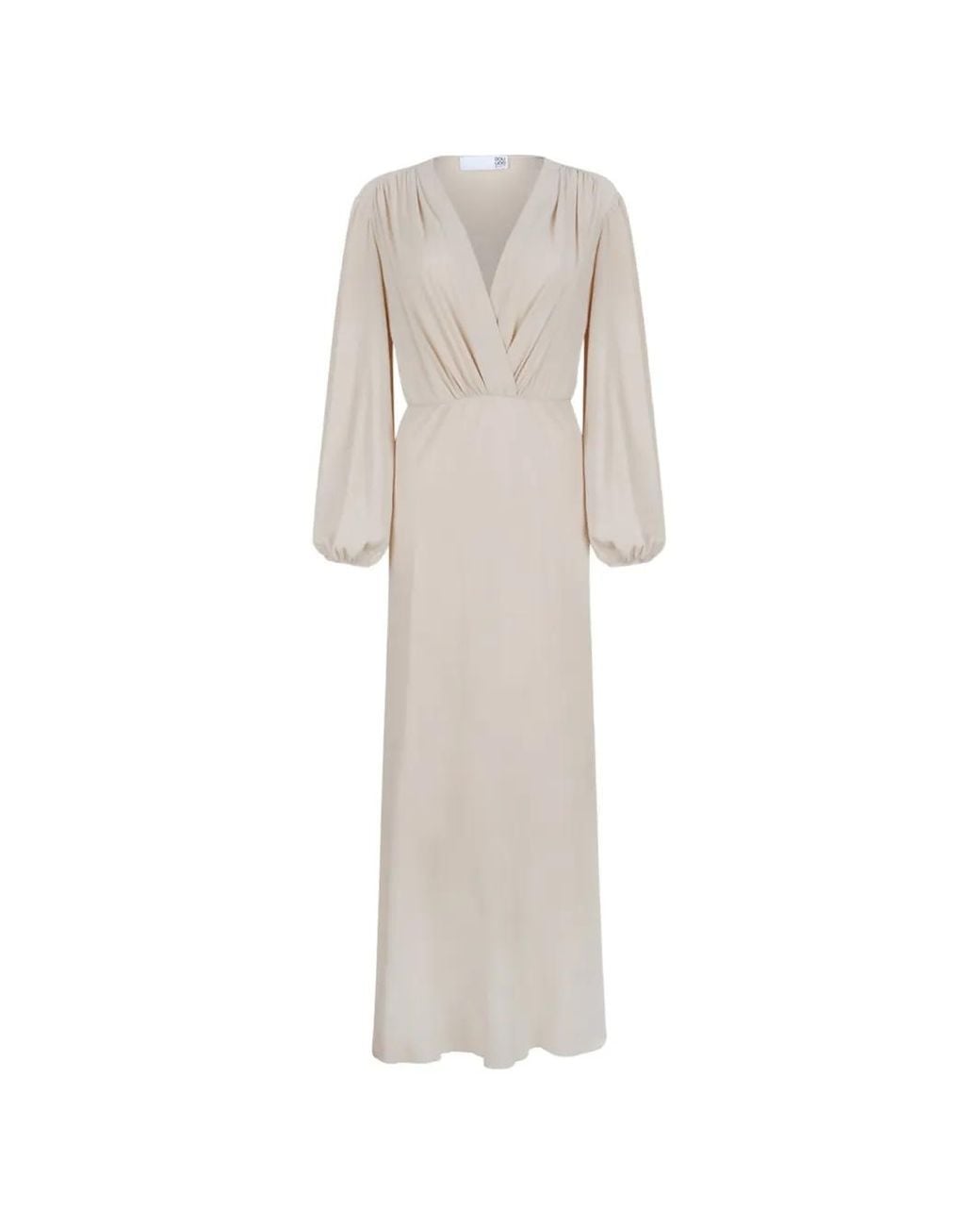 Douuod White Gathered-Detail Long-Sleeve Maxi Dress