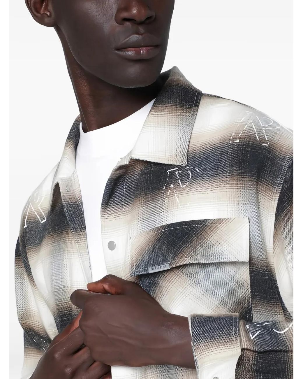 Represent White Milkcolored Flannel Checked Shirt for men