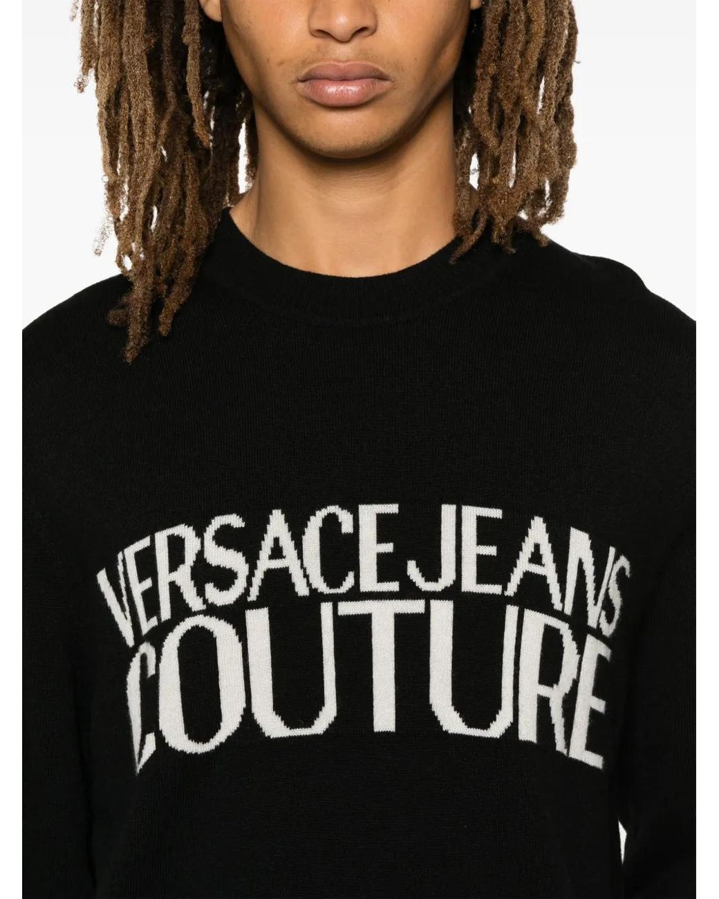Versace Jeans Couture Black Logo-Intarsia Sweater for men
