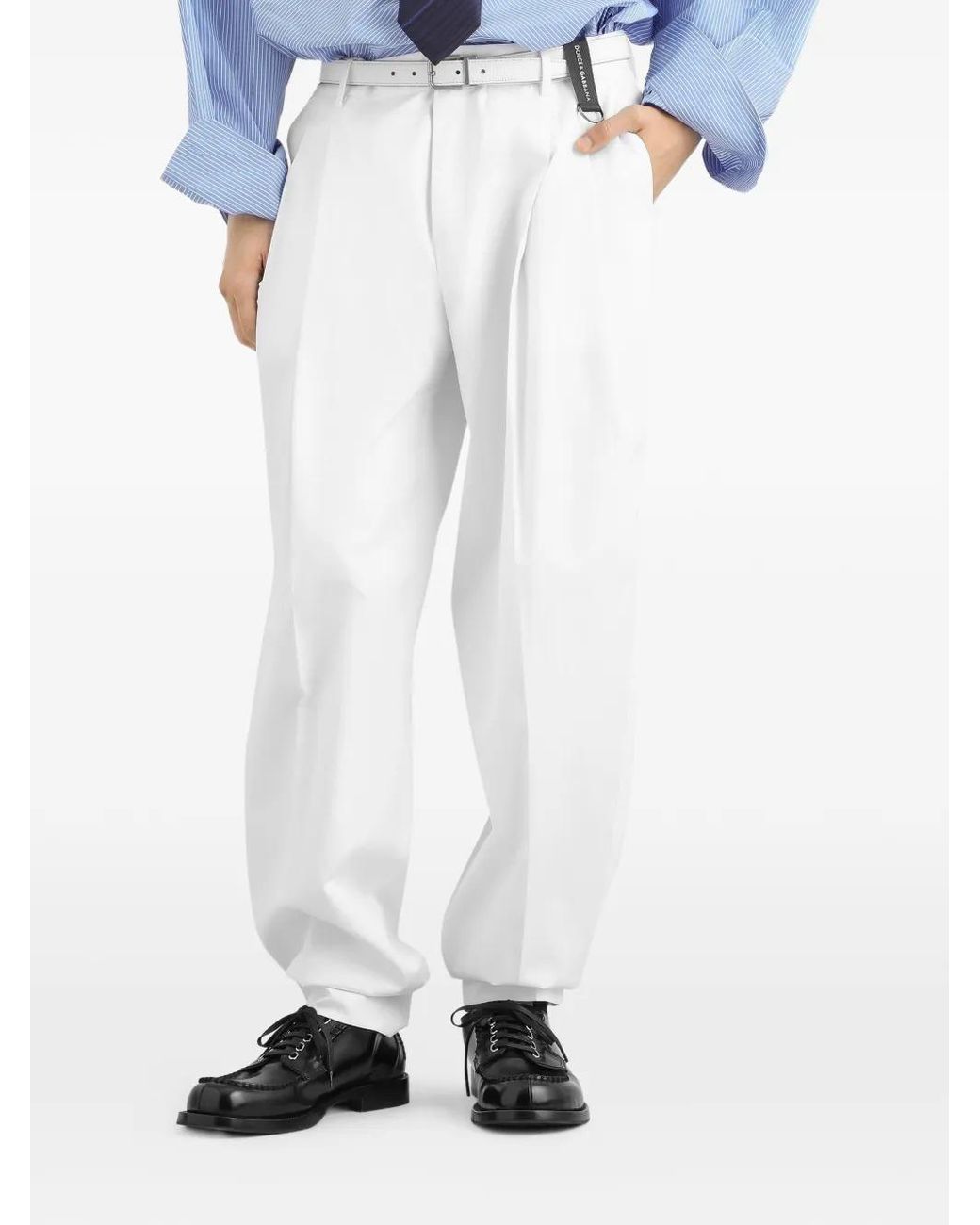 Dolce & Gabbana White Cotton Gabardine Trousers for men