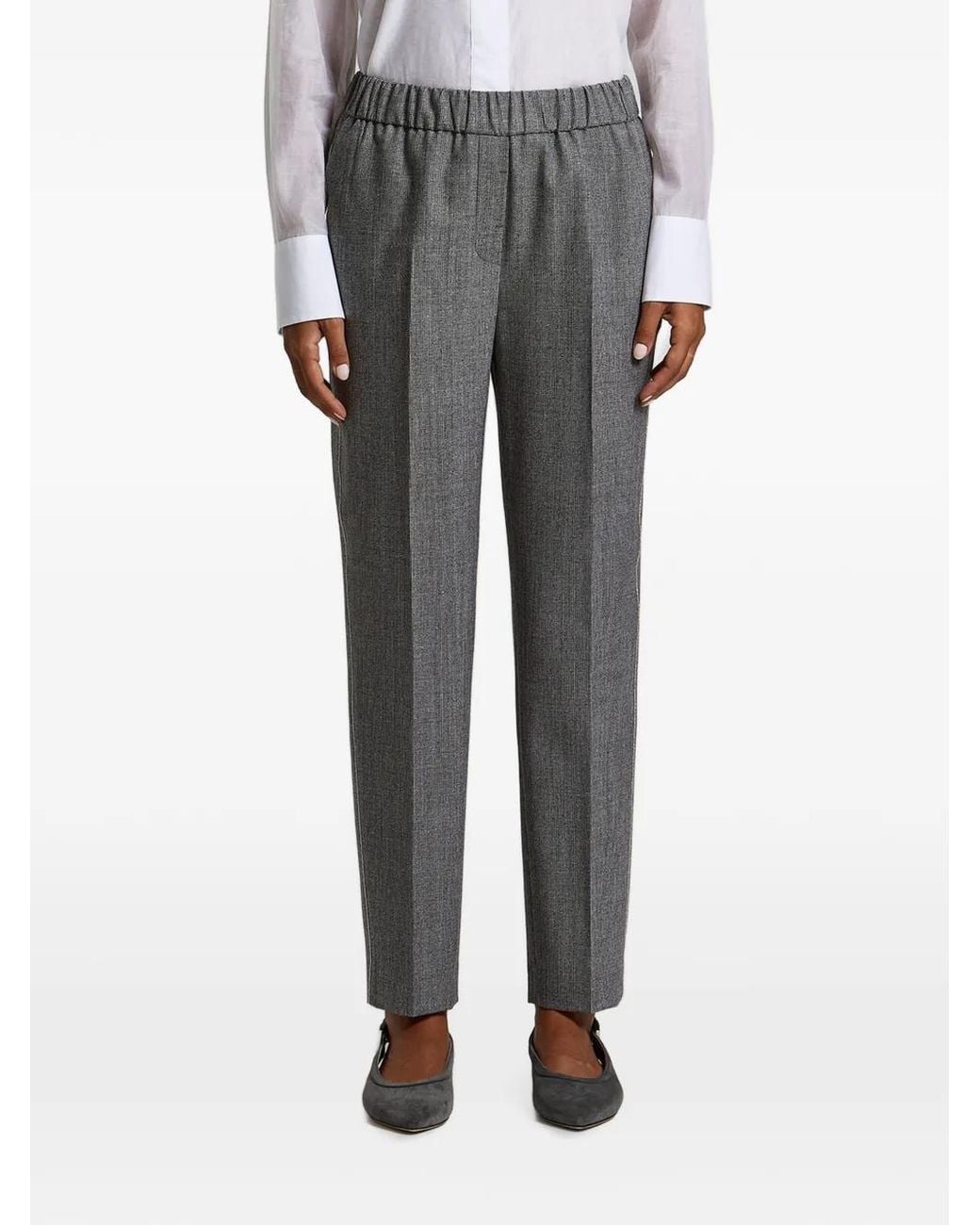 Peserico Gray Elasticated-Waistband Pressed-Crease Trousers