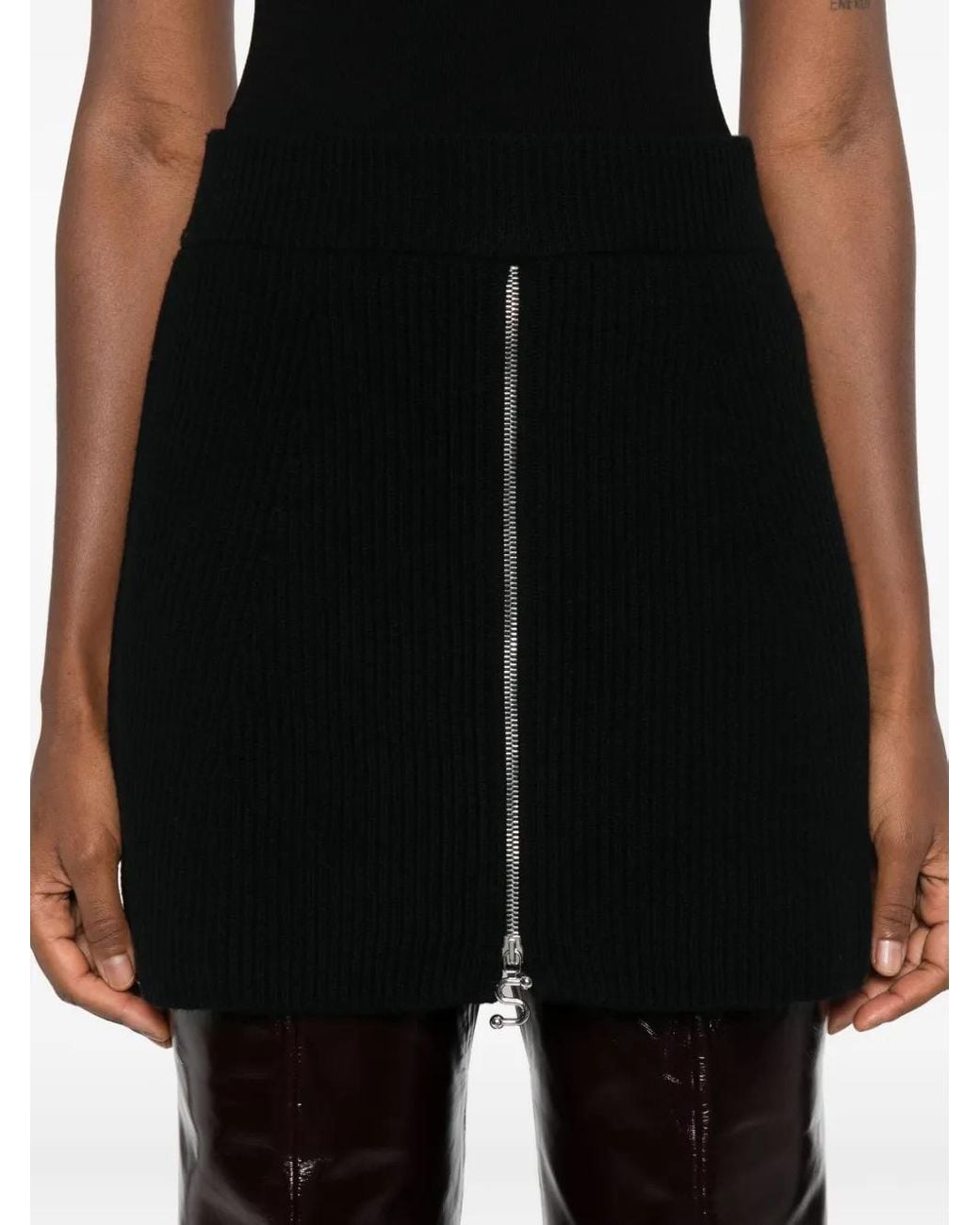 Sportmax Black Ribbed Zip-Front Mini Skirt