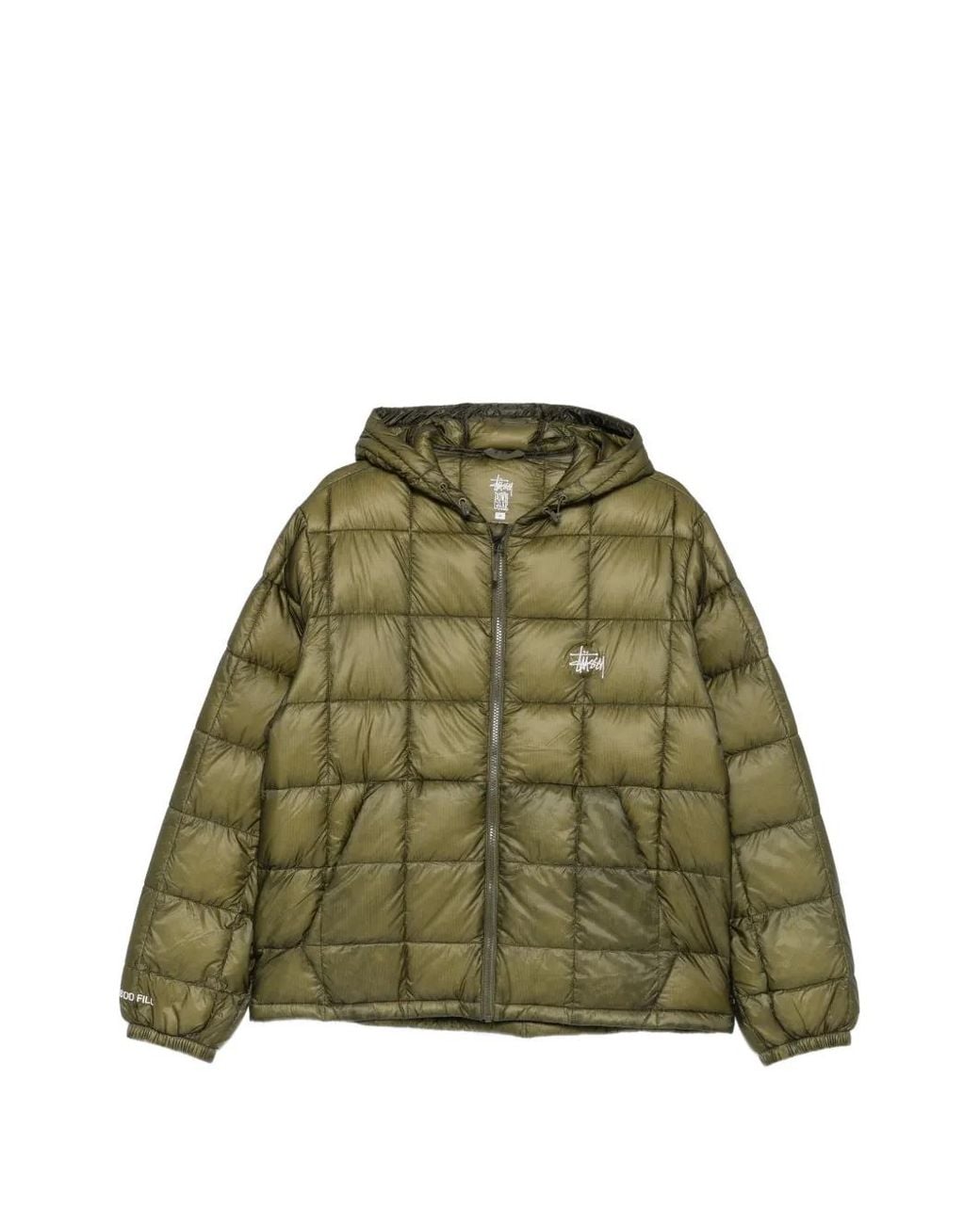 Stussy Green Quilted Hooded Puffer Jacket for men