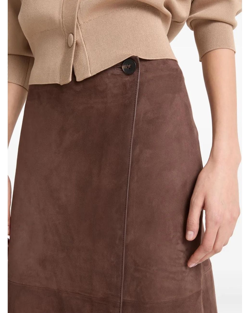 Yves Salomon Brown Suede Midi Skirt