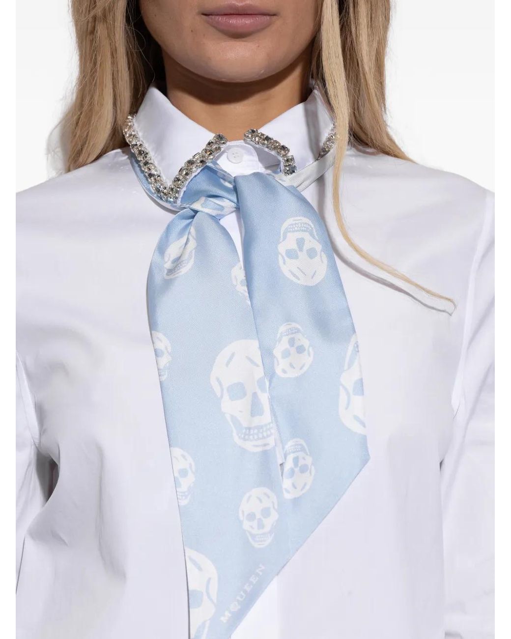McQueen White Ribbon Skull Scarf