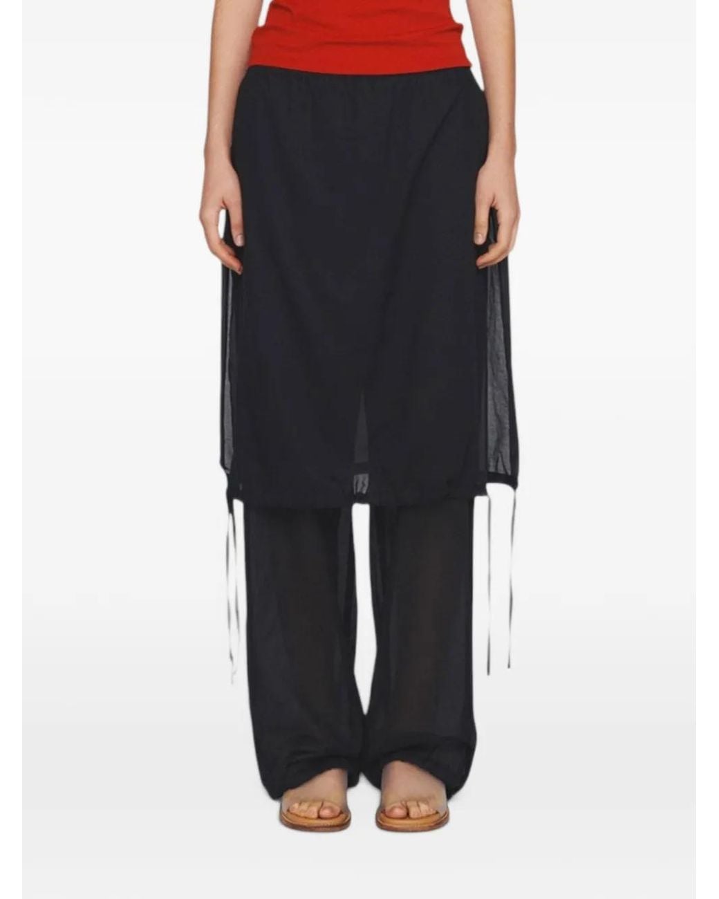 Amomento Black Layered Drawstring Straight-Leg Trousers