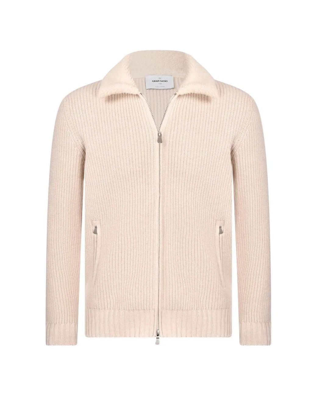 Gran Sasso Natural Shearling-Collar Ribbed-Knit Jacket for men