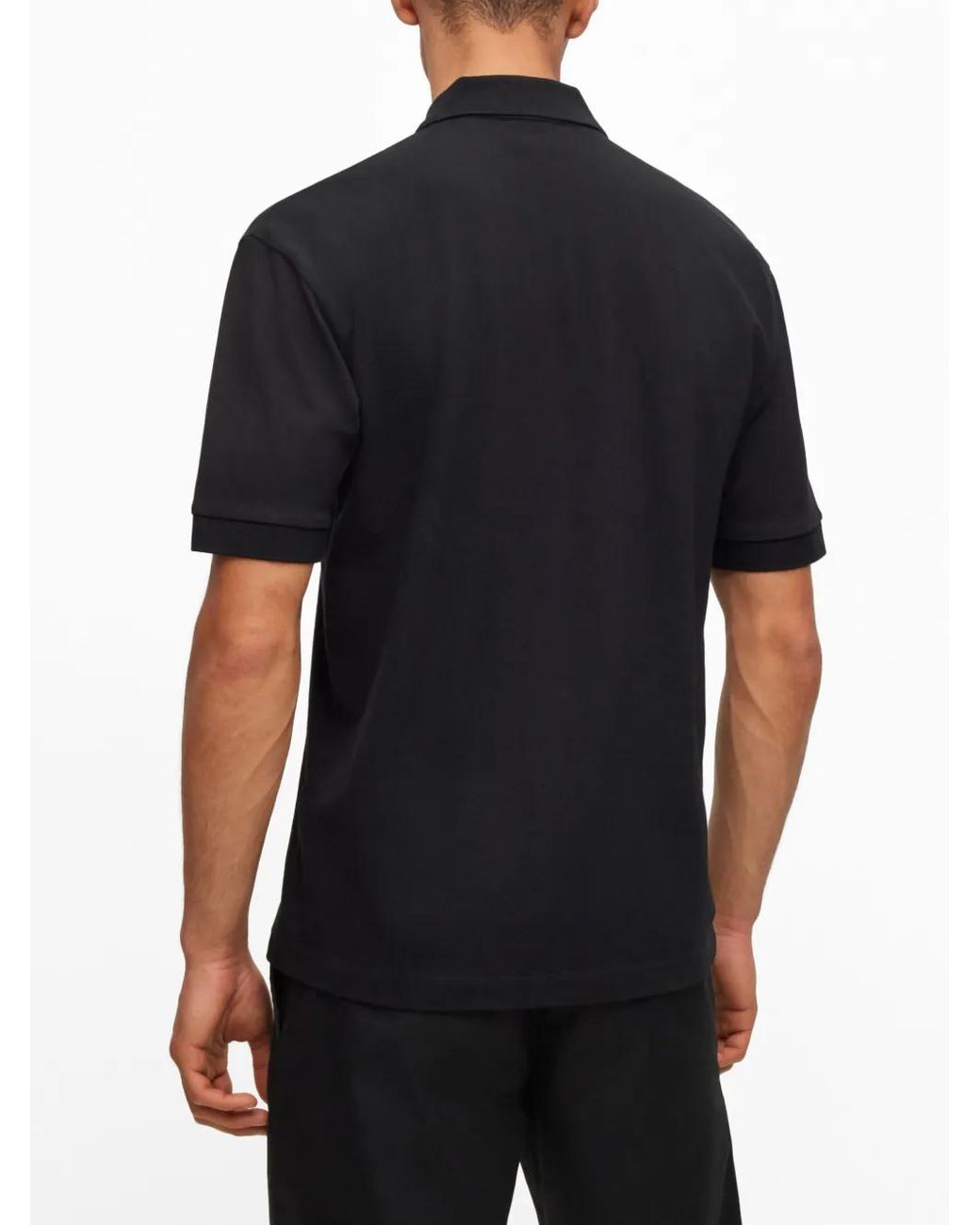 HUGO Black Logo-Print Cotton Polo Shirt for men