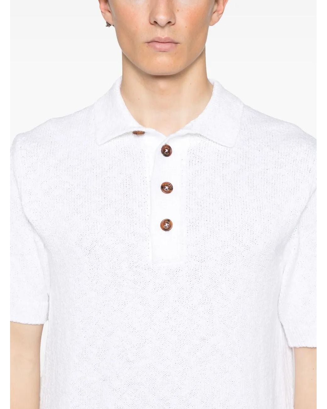 Eleventy White Knitted Polo Shirt for men