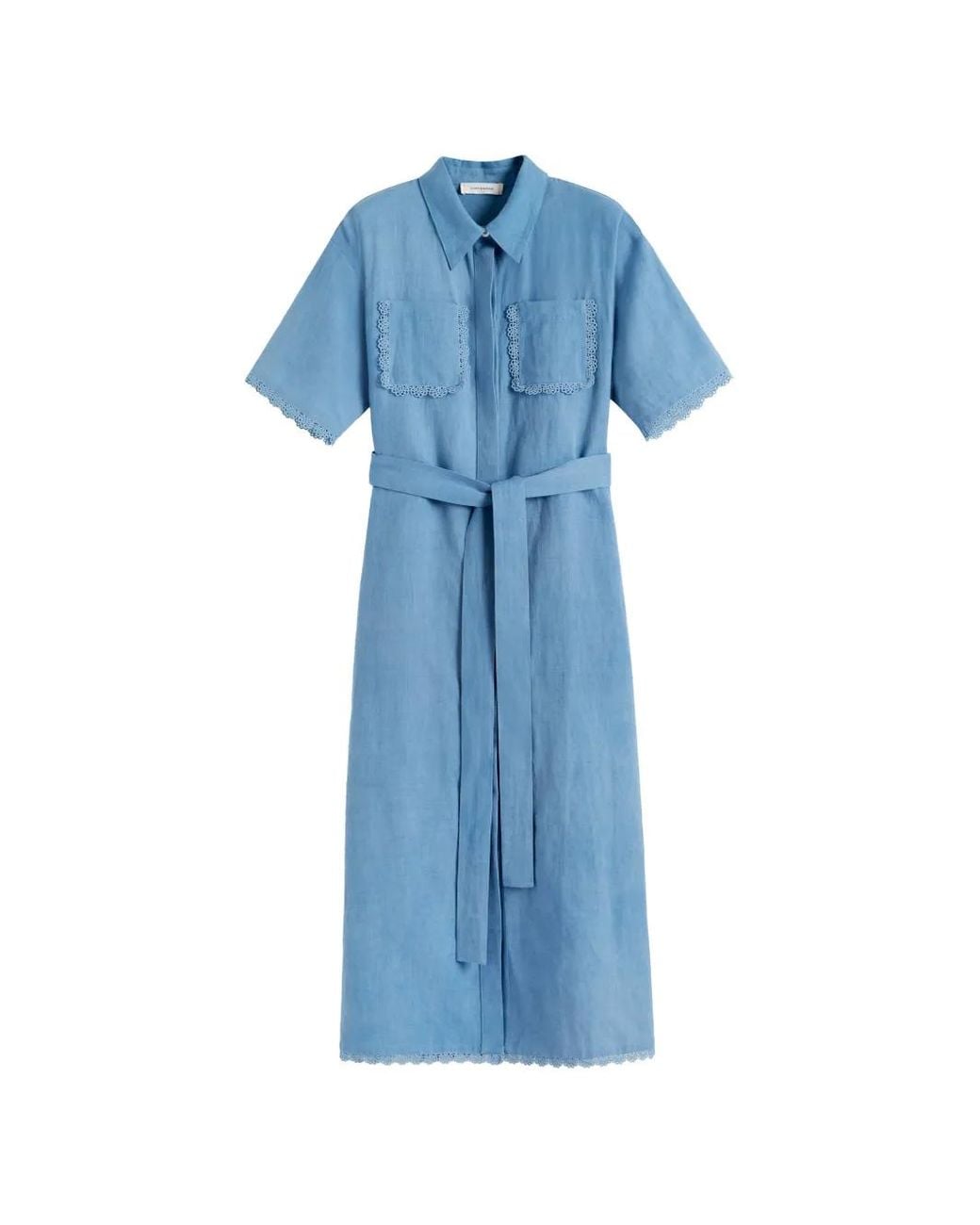 Chinti & Parker Blue Scallop-Trim Shirt Midi Dress