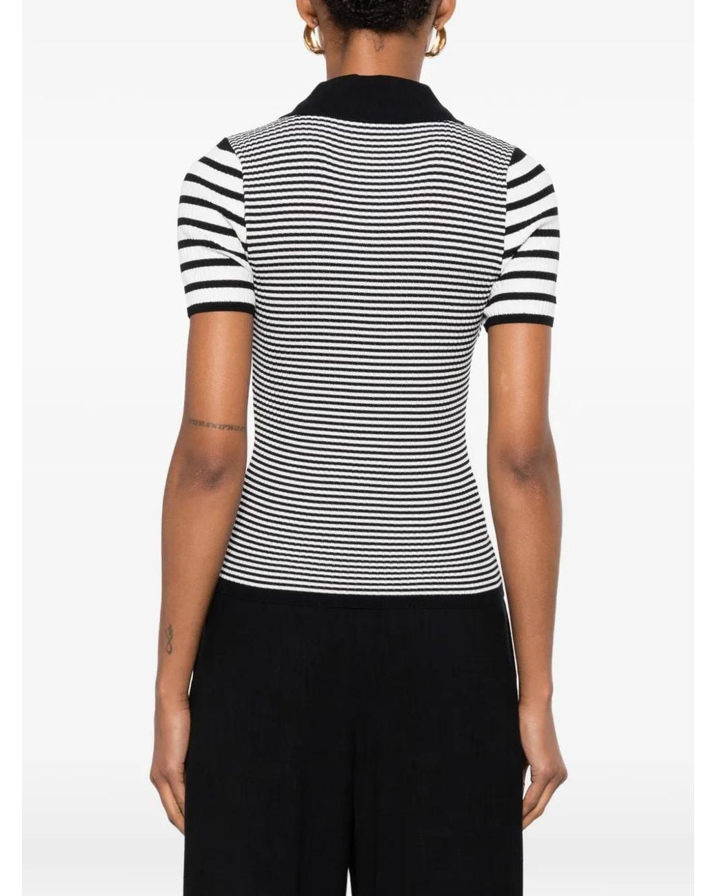 Sandro Black Striped Polo-Style Sweater