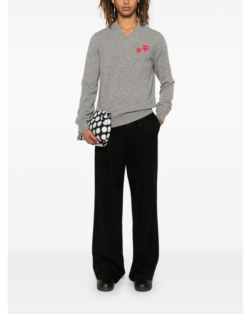 COMME DES GARÇONS PLAY Gray Double Heart-Patch Sweater