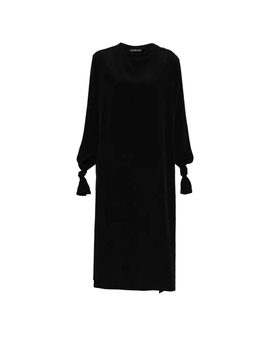 Y's Yohji Yamamoto Black Crepe-De-Chine Midi Dress