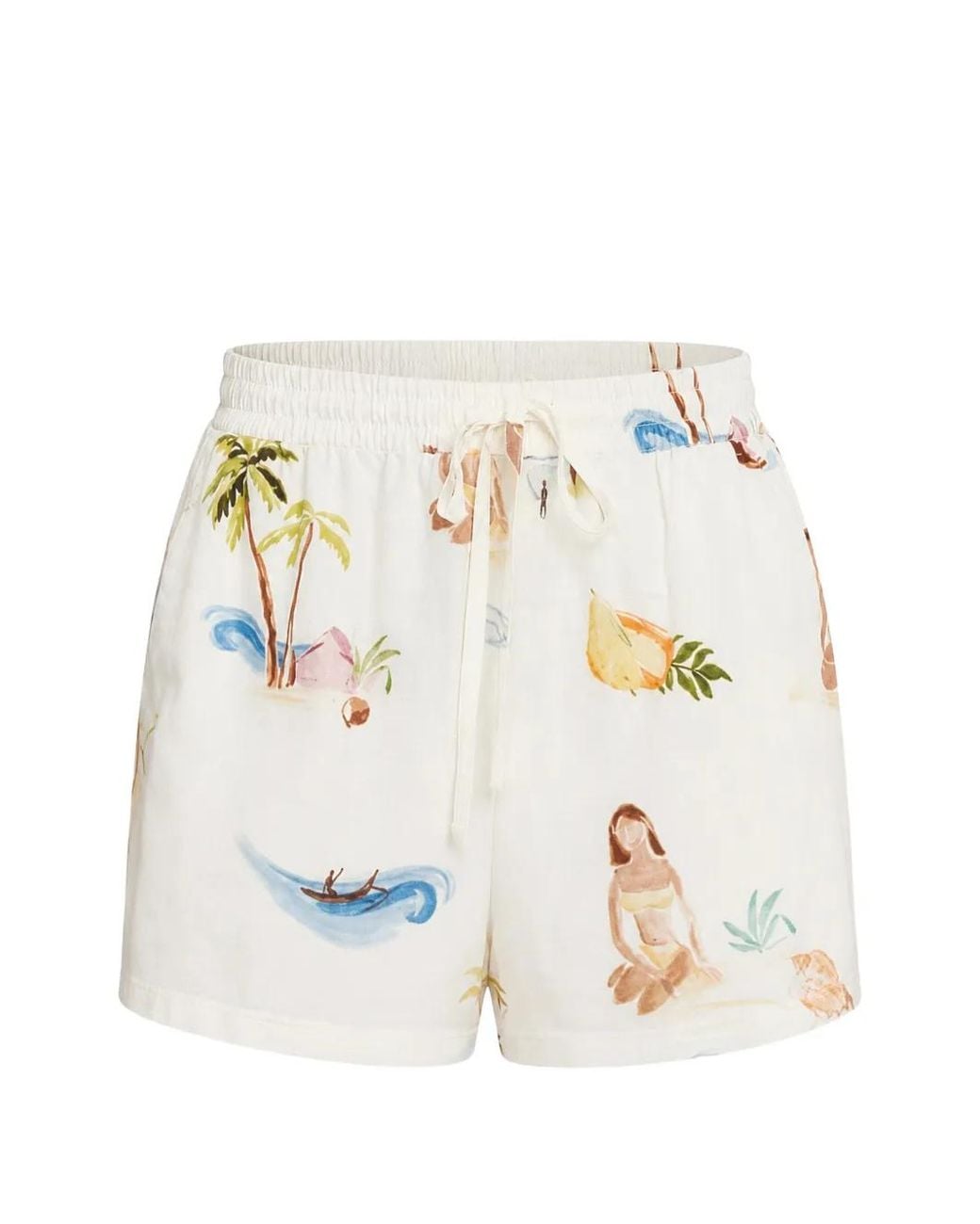 Seafolly White Short Imprimé À Lien De Resserrage