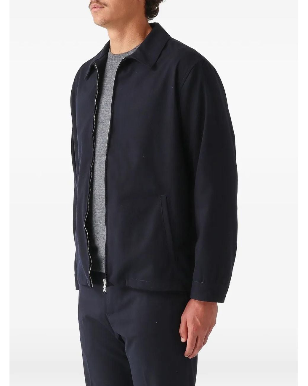 White Sand Blue Davidzip Collared Overshirt Jacket for men