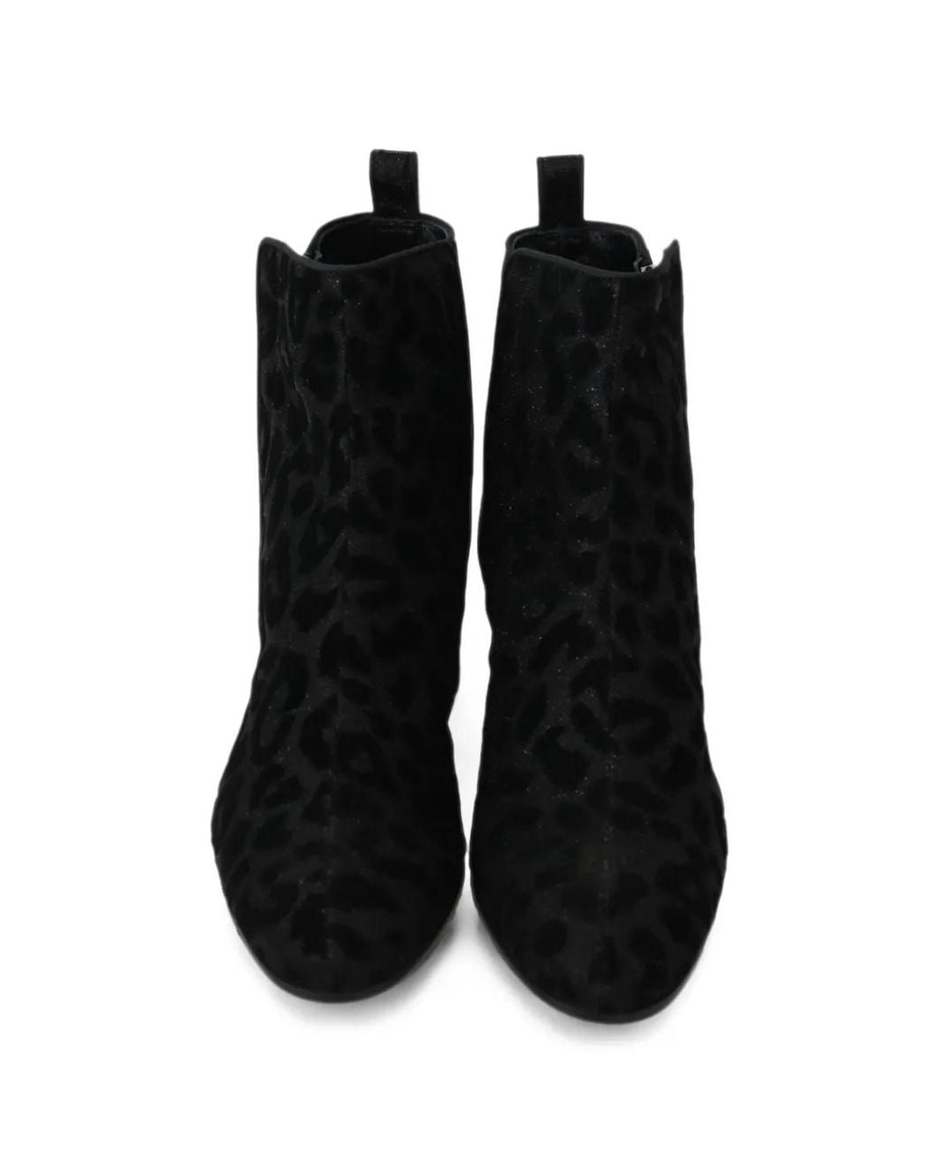 Dolce & Gabbana Black Leopard-Print Velvet Ankle Boots